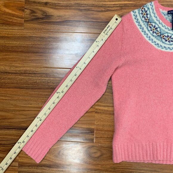 Ralph Lauren Fair Isle Lambs Wool Cashmere Pink Sweater Women's Large - Picture 10 of 10